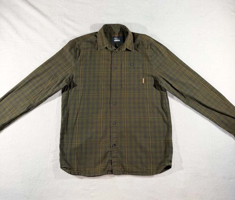 Merrell Men's Long Sleeve Button-Down Plaid Outdoor Cotton Shirt, M
